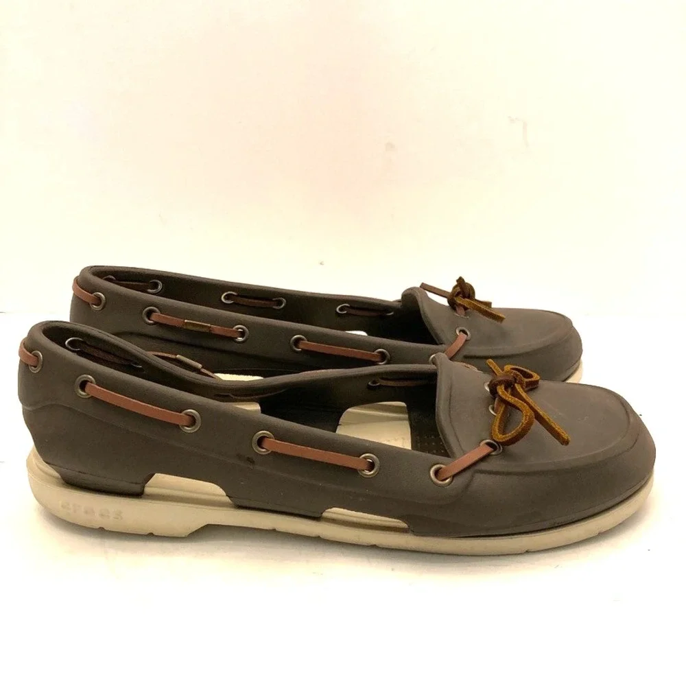 Crocs Boat Shoes‎ Womens 9 Brown Beach Line Deck Slip On Loafer Flat Preppy - Picture 2 of 9